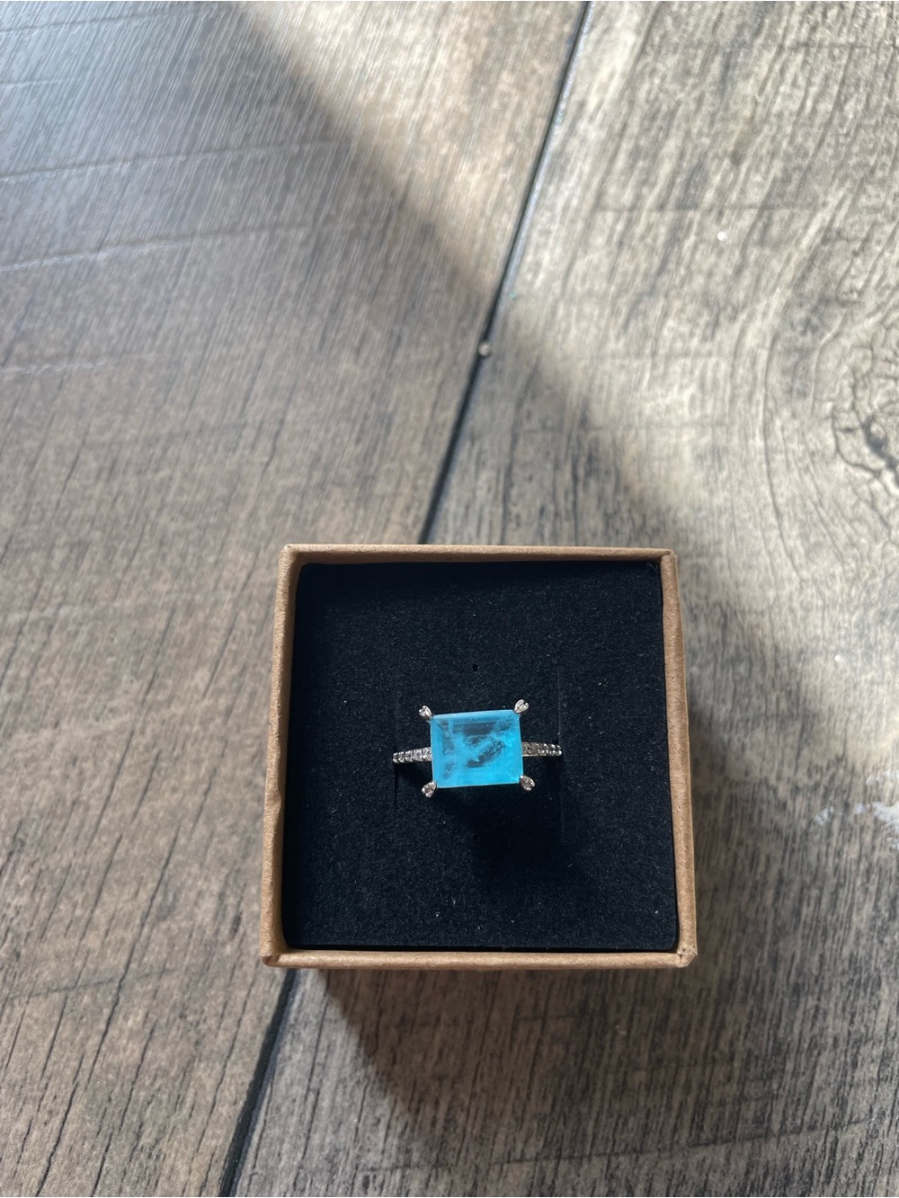Aquamarine Cubic Zirconia Ring with Rhodium plating